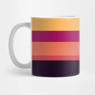 A refined commixture of Almost Black, Jazzberry Jam, Brick Red, Dark Peach and Pastel Orange stripes. Mug